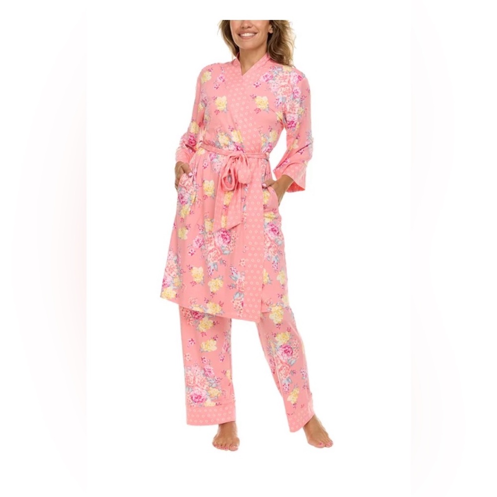Flora Nikrooz Coral Floral 3 piece Pajama Lounge Set - Picture 6 of 13